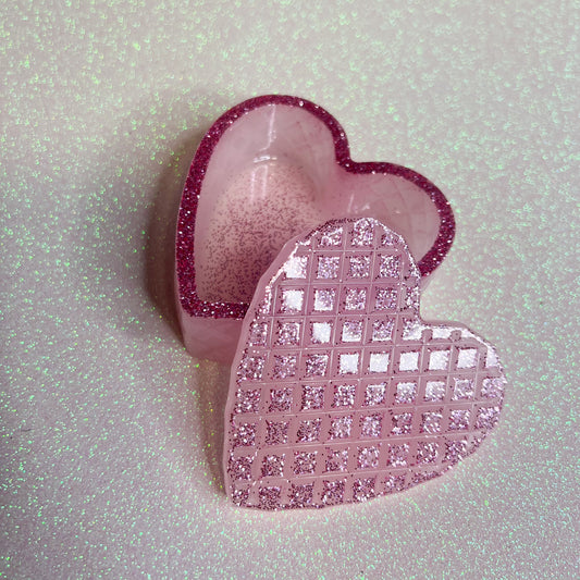 Pink Waffle Heart Trinket Box