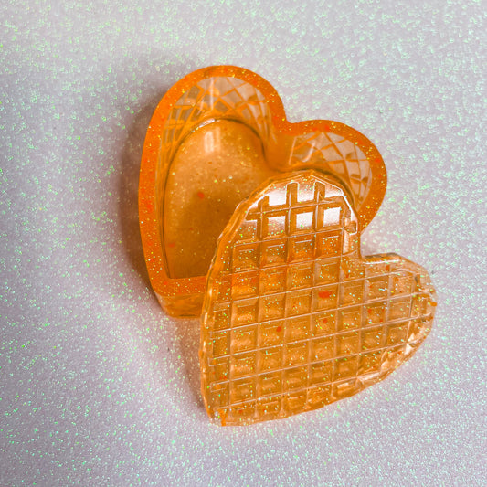 Amber Waffle Heart Trinket Box